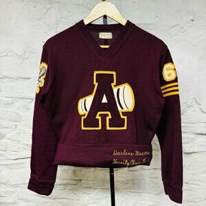 Vtg 60s Varsity Cheerleader Sweater Adult Letterman Chain Stitch Chenille Patch